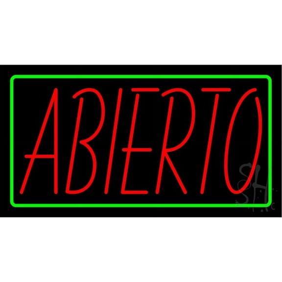 Red Abierto with Green Border LED Neon Sign 20 x 37 - inches, Black Square Cut Acrylic Backing, with Dimmer - Bright and Premium built indoor LED Neon Sign for restaurant window and interior decor.