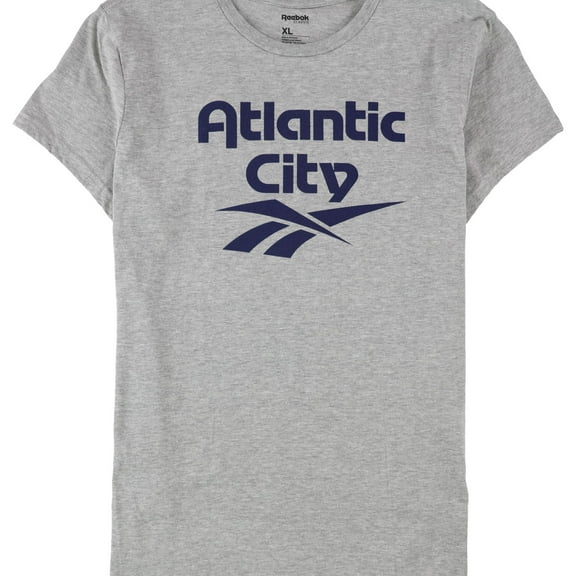Reebok Womens Atlantic City Linear Logo Graphic T-Shirt, Grey, X-Large
