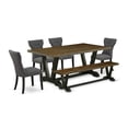 thumbnail image 2 of East West Furniture 6-Piece Modern Dining Table Set-Dark Gotham Grey Linen Fabric Seat and Button Tufted Chair Back Upholstered Dining chairs, A Rectangular Bench and Rectangular Top Wood Dining..., 2 of 6