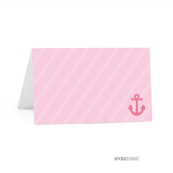 Pink Girl Nautical Baby Shower Table Tent Printable Place Cards, 20-Pack