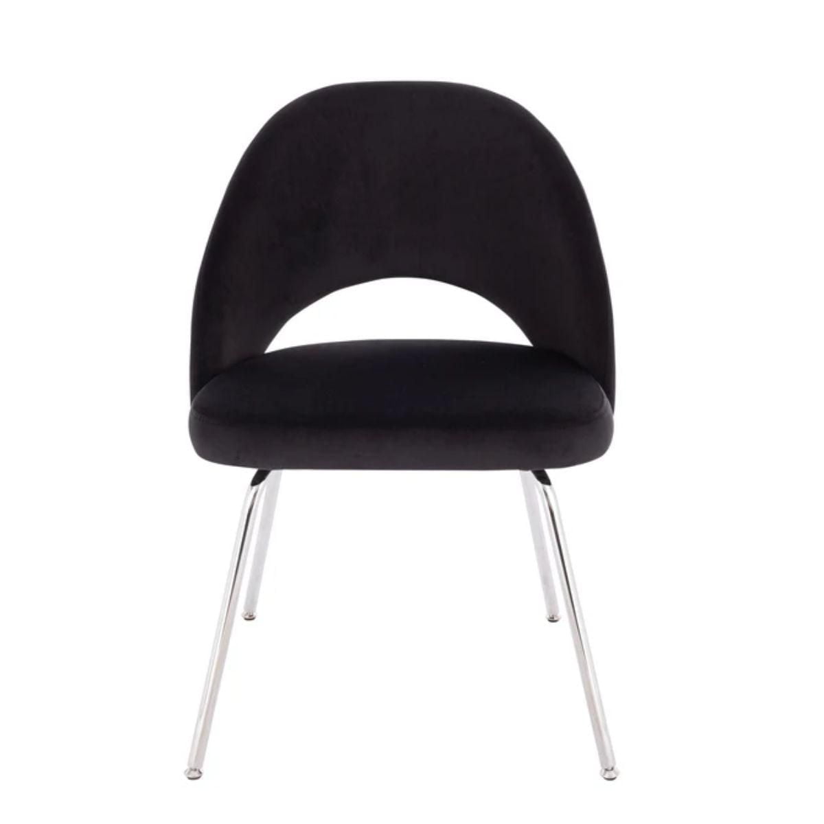 Set of 2 Black Velvet Dining Chairs – Modern Design, Chrome Legs, Comfortable Backrest, Sturdy and Stylish Seating, Black elegance.