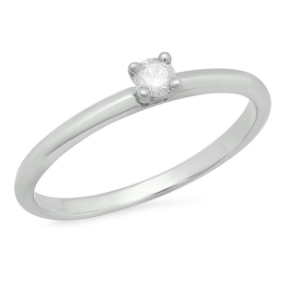 Dazzlingrock Collection 0.10 Carat (ctw) Sterling Silver Round Diamond Ladies Solitaire Engagement Ring 1/10 CT, Size 7.5