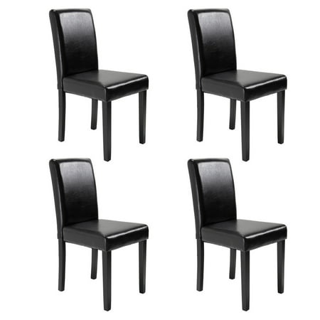 Style Solid Wood - Top Knobs Set of 4 Urban Style Leather Dining Chairs with Solid Wood Legs Chair, Padded Dining Room Furniture