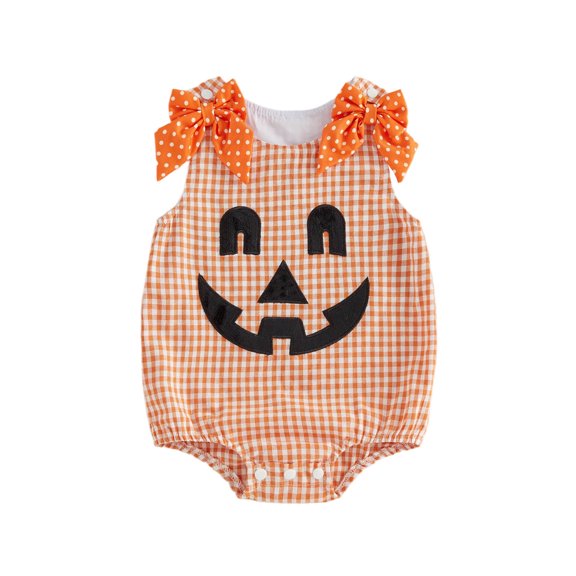 Vdoaml Baby Girl Halloween Sleeveless Romper Newborns Bodysuit with Shoulder Bows Infant Autumn Outfit for Holiday Orange 6-12 Months