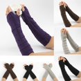 thumbnail image 6 of Women Girls Winter Elastic Soft Arm Warmers Fingerless  Mittens Thick Warm Long Knitted Gloves PURPLE, 6 of 8