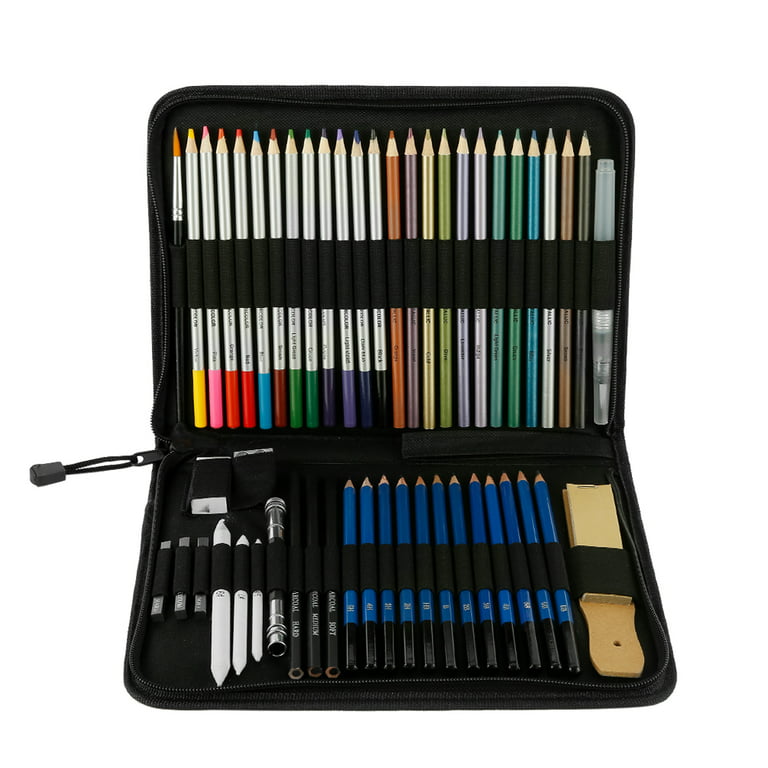 Odomy 51pcs/set Professional Drawing Kit Wood Pencil Sketching Pencils Art Sketch Painting Supplies