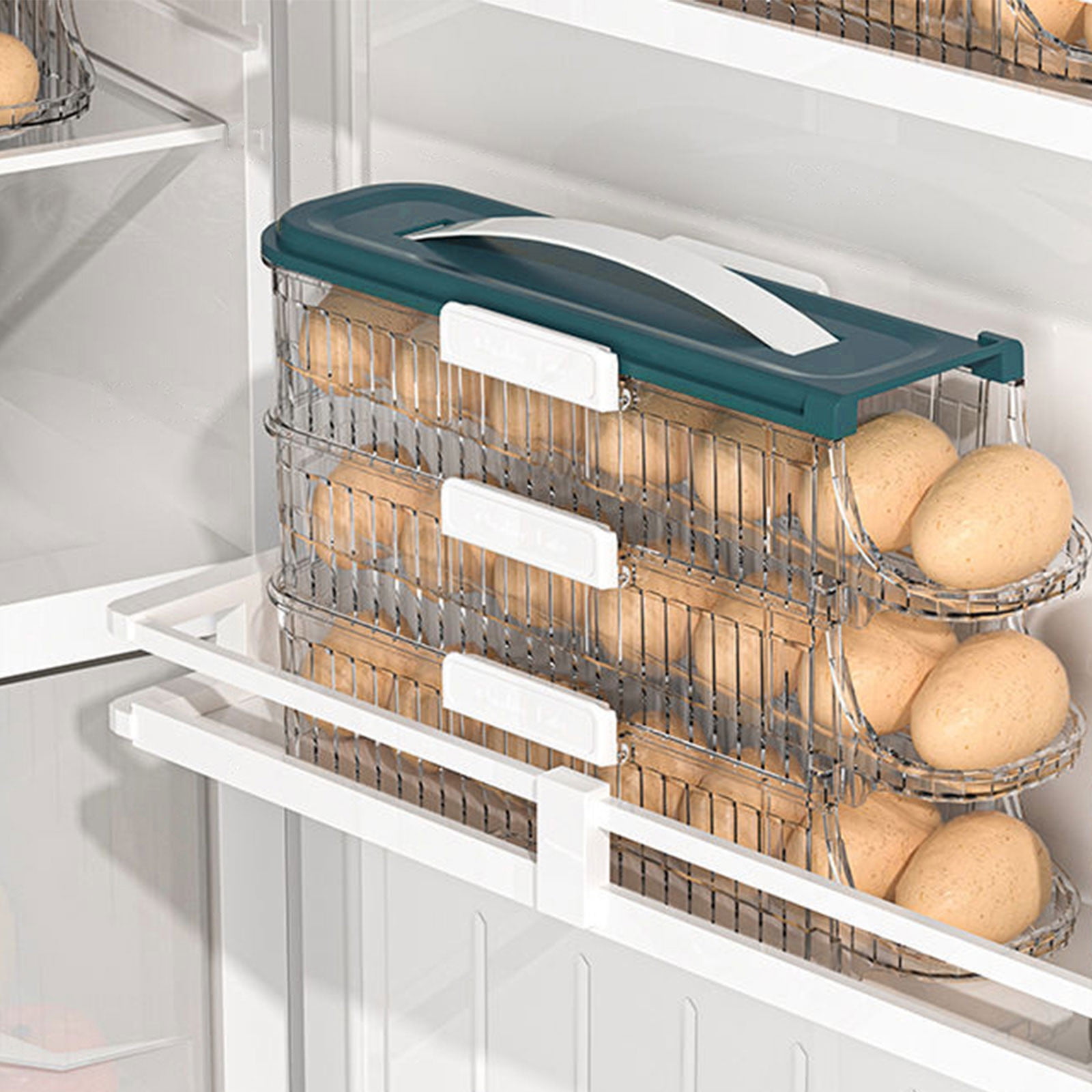 Qholemyo Slide Out Airtight Food Storage Containers With Lids Refrigerator Side Door Eggs Storage Rack Tray Container