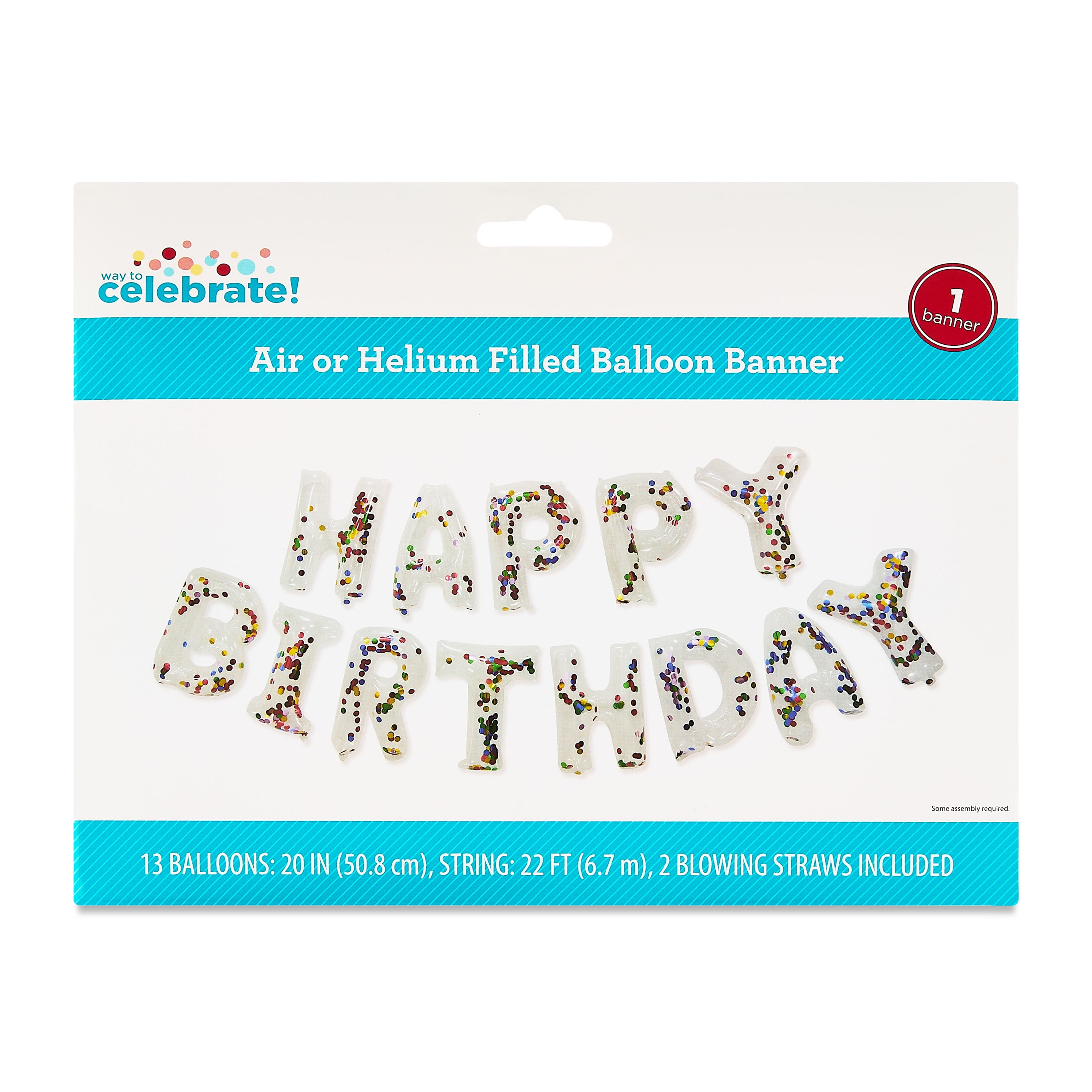 Multi-Color Happy Birthday Confetti Metallic Foil Balloon Banner, 16 Pieces, by Way To Celebrate