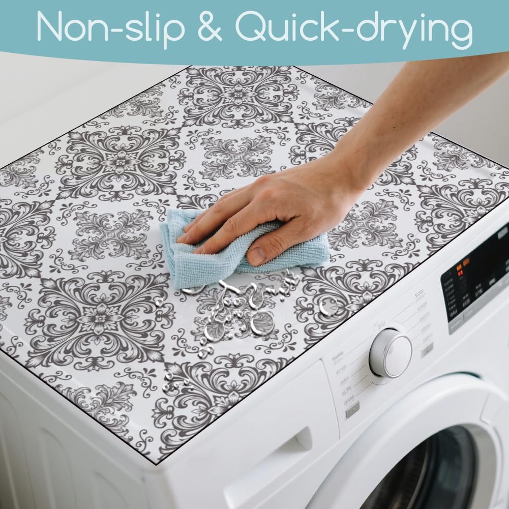 Flower Vine Washer Dryer Dust Cover 23.6×19.69inch Retro Pattern Washing Machine Top Protector Pads Non Slip Washing Machine Top Multi-color