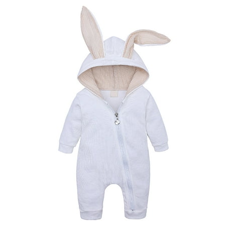 

Toddlers Boys Clothes Ear Clothes Rabbit Baby Solid Romper Jumpsuit Girls Hooded Zipper Romper&Jumpsuit