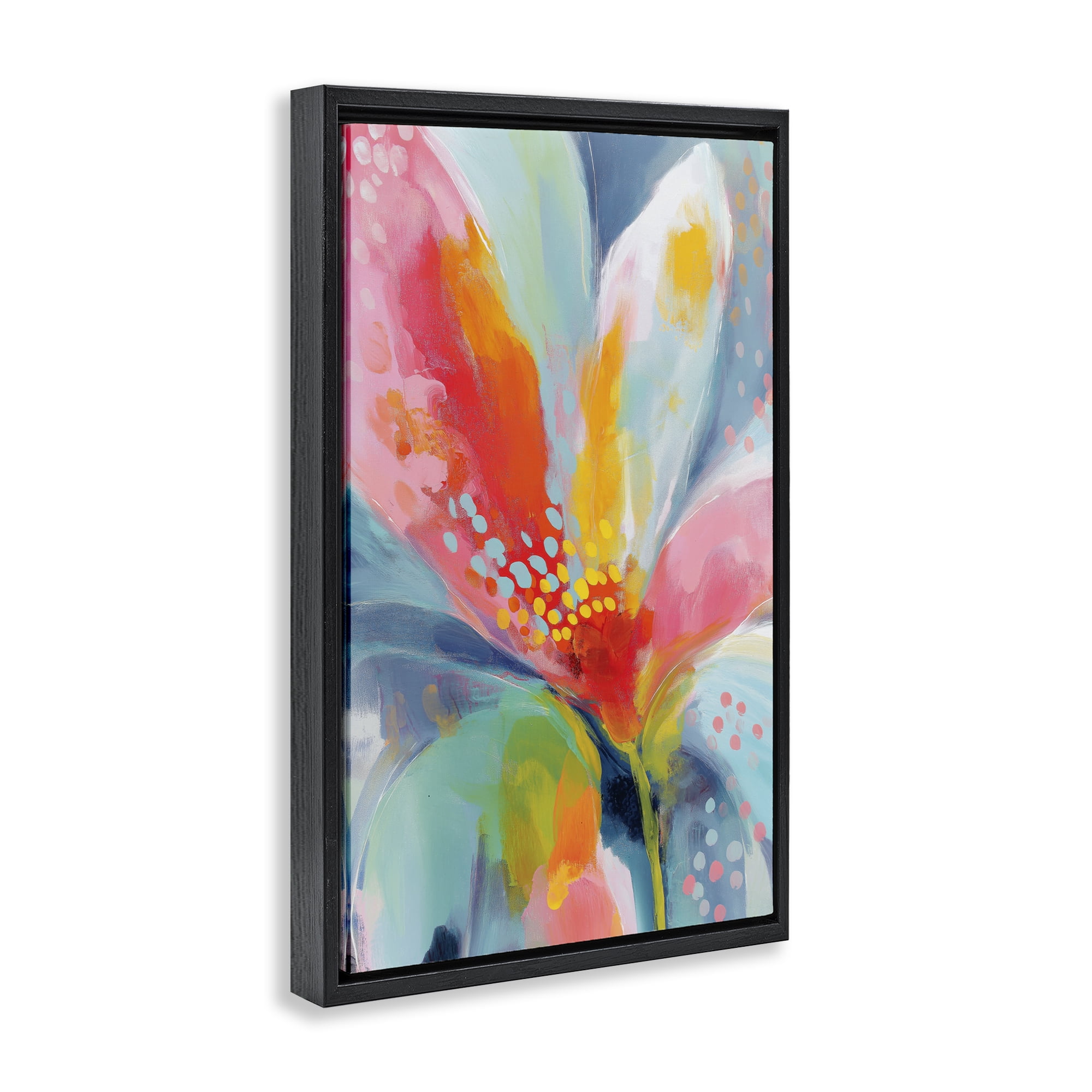 Stupell Industries Dotted Bloom Expression Black Framed Floater Canvas Wall Art, design by Chromatic Storm Studio