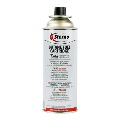Sterno 50190 8-Ounce Butane Fuel Cartridge with Temperature Sensing Valve,