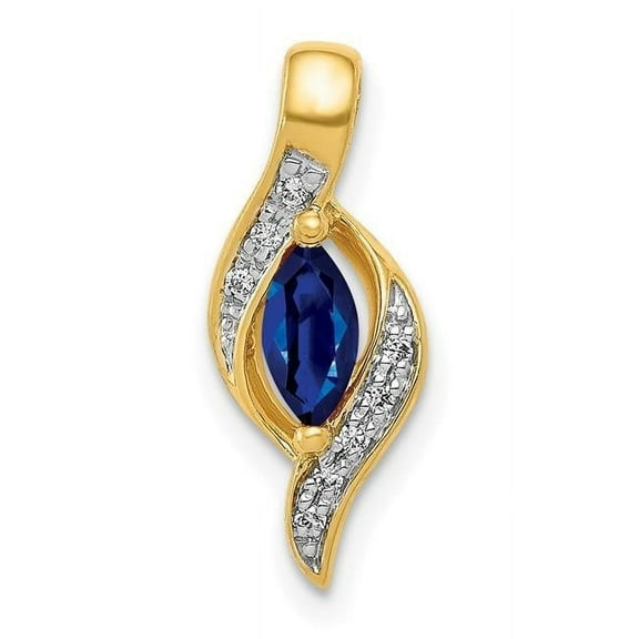 Finest Gold 14K Yellow Gold Diamond & Marquise 0.29 Sapphire Pendant