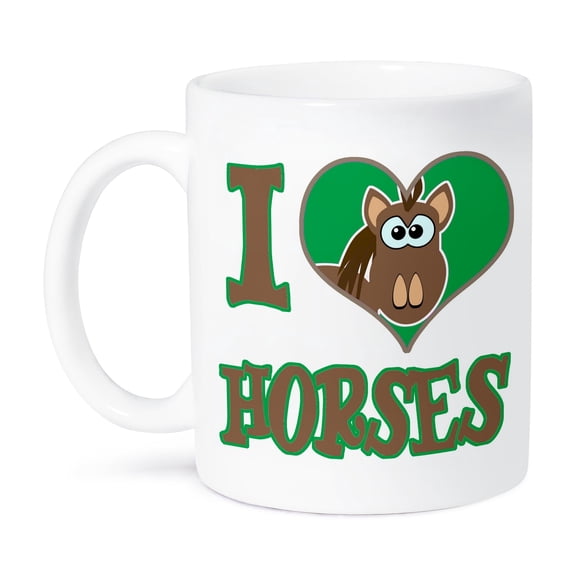 3dRose, I Heart Love Horses Cartoon, 15oz Mug