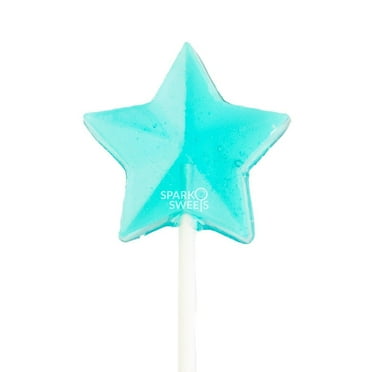 Sparko Sweets Blue Star Lollipops, Blue Raspberry Flavor, 2" Diameter, 24 Handcrafted Lollipops, 1.5 Pounds - Perfect for Gender Reveals, Weddings, Christmas, and Party Favors