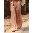 thumbnail image 4 of Women Drawstring Striped Pants Loose Wide Leg Trousers Casual Low Waist Pants Comfy Lounge Pants with Pockets Khaki M, 4 of 7