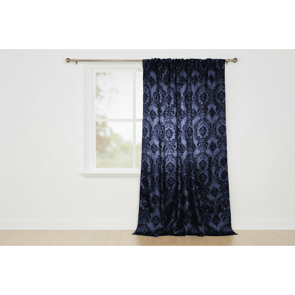 Flocking Damask Taffeta Window Curtain 56 Inch Wide Navy