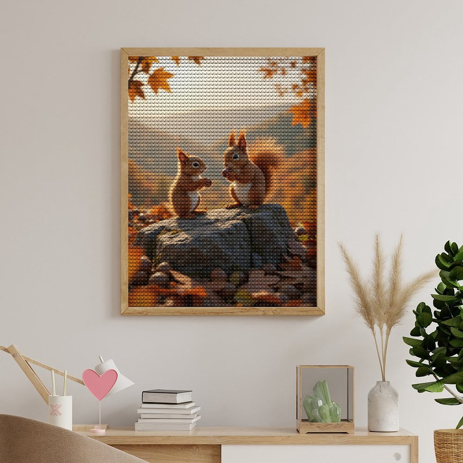 Diamond Art Kits for Adults, Squirrels Autumn Leaves Rock Acorns 5D Diamond Painting Kits for Adults Beginners, DIY Full Drill Diamond Painting, Gem Art and Crafts 12x16