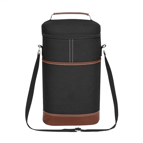 2 Bottle Wine Bag Carrier Tote Bag, Leakproof & Insulated Cooler Gift Black