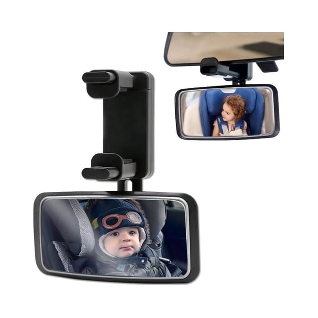 Miroir de Voiture pour Bébé, Miroir de Voiture pour Bébé Réglable à 360°, Design Courbé, le Miroir Intérieur de Voiture le Plus Sécuritaire, 13 * 6,3 cm (Noir)