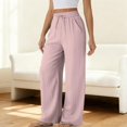 thumbnail image 4 of RFQWOVSR Women's High Waist Drawstring Wide Leg Linen Pants with Pockets Loose Fit Casual Summer Trousers S, 4 of 5