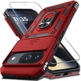 thumbnail image 1 of KOMI Case Compatible with Google Pixel 9/9 Pro Built in Slide Camera Lens Cover+Screen Protector+Finger Ring Holder Kickstand,Heavy Duty Shockproof Full Body Protective Phone Cover, Red, 1 of 5