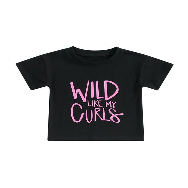 MesaSe Bébé Fille T-shirt d'Été Enfants Manches Courtes Col Rond Lettres Imprimer des Hauts Décontractés