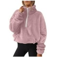 thumbnail image 2 of Xcmzpl Women's Zip Up Fleece Sweatshirts Loose Fit Solid Color Crewneck Sweatshirt Lightweight Sweater Tops Tunic Long Sleeve Shirts Early Fall Fashion, 2 of 7