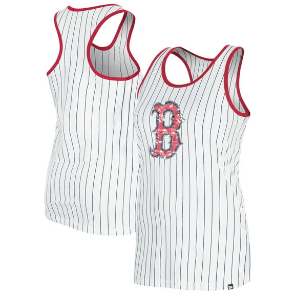 Women's New Era White Boston Red Sox Gameday Pinstripe Tank Top
