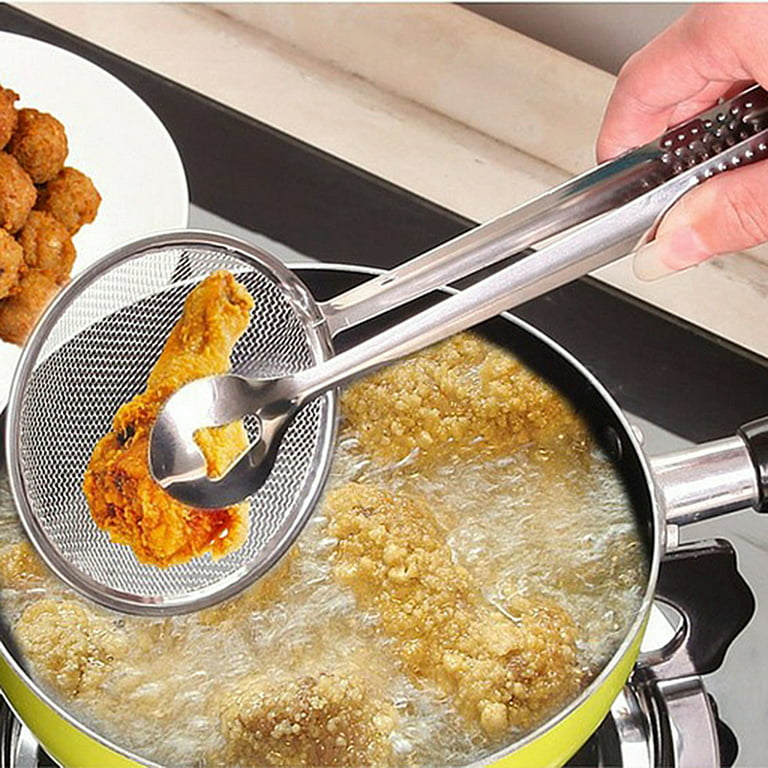 Sunjoy Tech Strainer Skimmer Ladle, Stainless Steel Solid Professional Oil Spider Strainer with Long Handle for Draining Frying, Kitchen Cooking