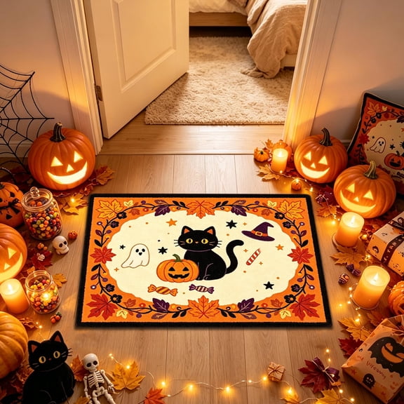 Halloween Polyester Doormat, Soft Non-Slip Entryway Rug Absorbent Floor Mat for Porch Bathroom 15.7 x 23.6in