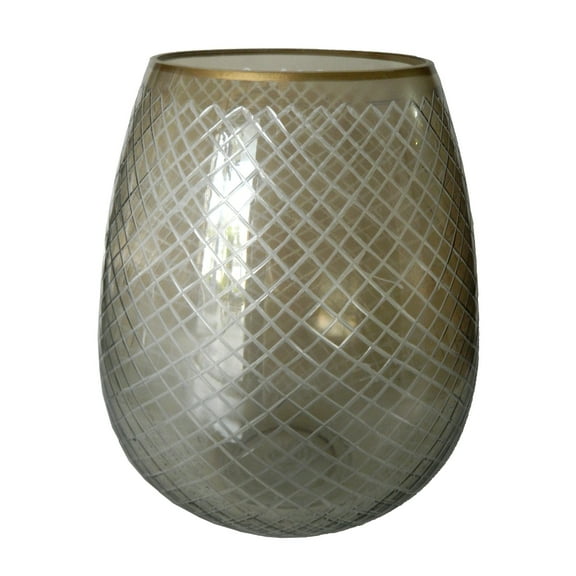 A&B Home Cross-Cut Pattern Glass with Metallic Rim Candle Holder - Brown Luster, Gold Finish