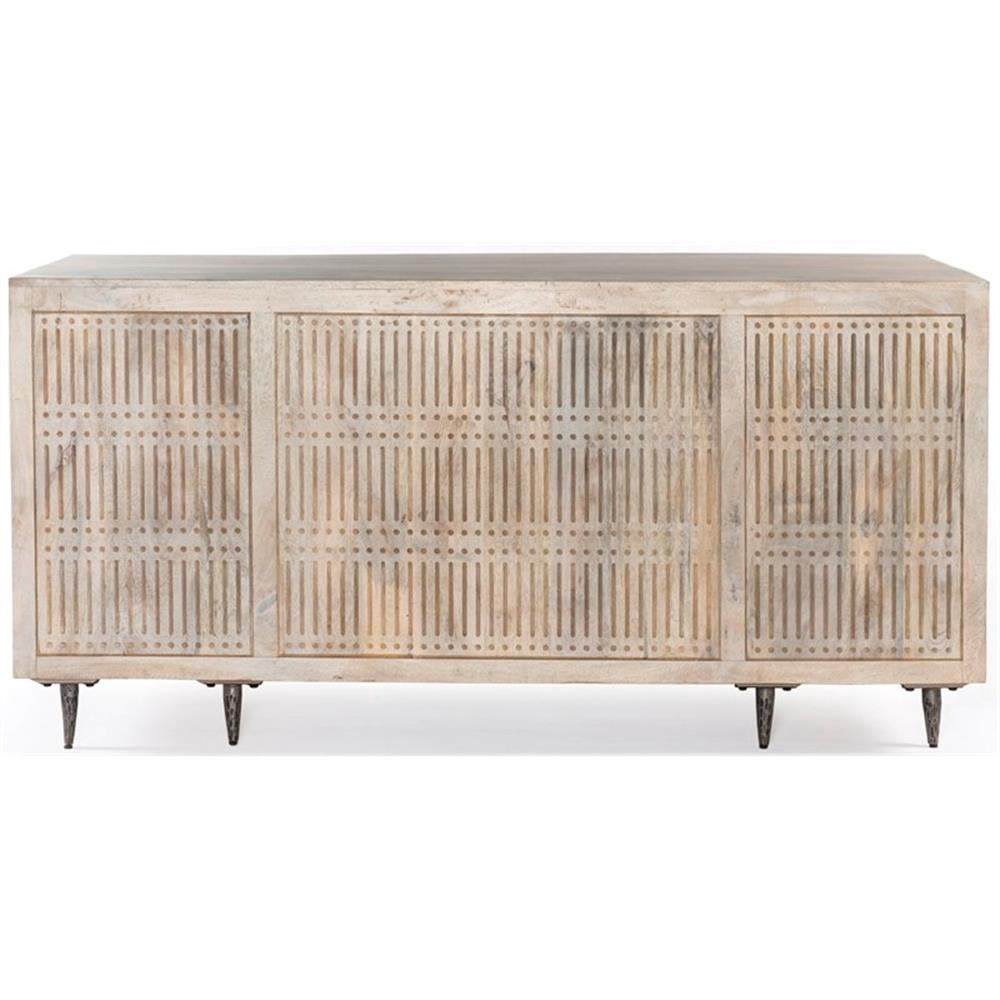 Sarah Solid Wood Hand-Carved Executive Desk in Brushed Ivory Finish