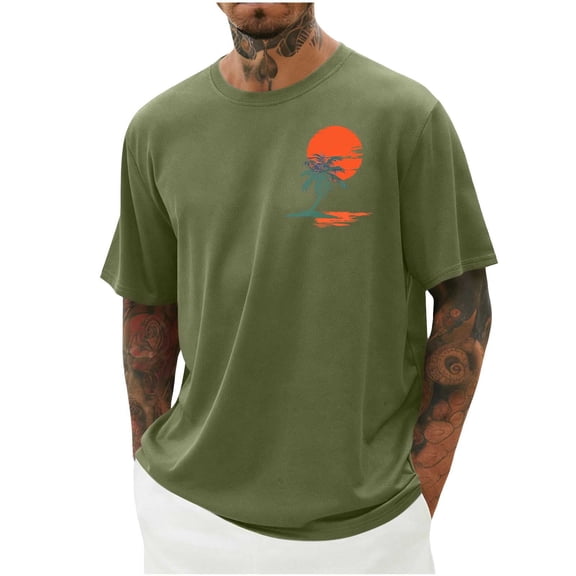 LPZOOGU Men's Casual Palm Tree Tee Versatile Short Sleeve Crew Neck Fashion Top Comfortable Summer Shirt for Daily Wear