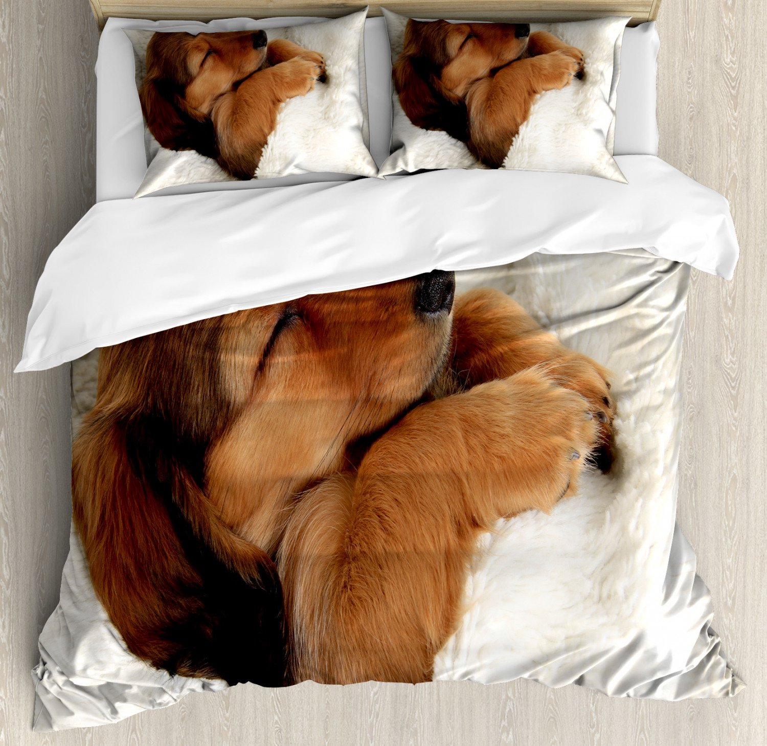 Dachshund Duvet Cover Set King Size, Sweet Photo of Adorable Puppy