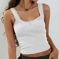thumbnail image 4 of AherBiu Going out Tops for Women Ribbed Cropped Tank Tops Slim Lace Square Neck Cami Shirts Undershirt, 4 of 6
