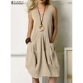 thumbnail image 7 of Women Casual Scoop Neck Sleeveless Ruffled Mini Dress Solid Beach Sundress Oversized Loose Summer, 7 of 7