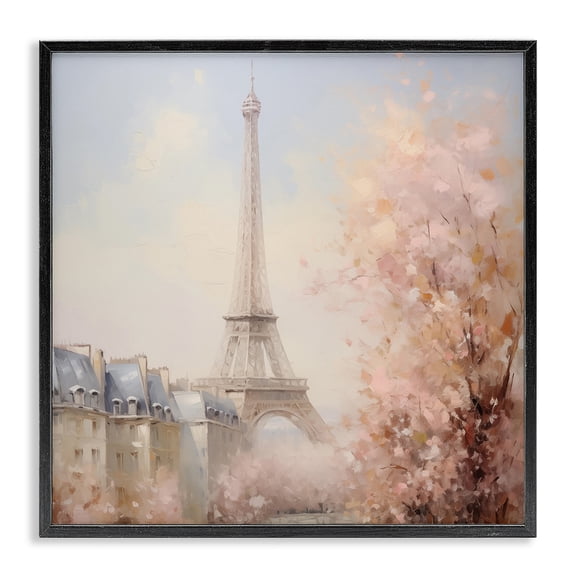 Stupell Industries Parisian Eiffel Tower Cityscape Cityscapes Painting Black Framed Art Print Wall Art, 12 x 12