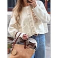 thumbnail image 4 of Women Oversized Cardigan Button Up Long Lantern Sleeve Chunky Knit Casual Soft Fall Sweater Coats Cream White S, 4 of 9