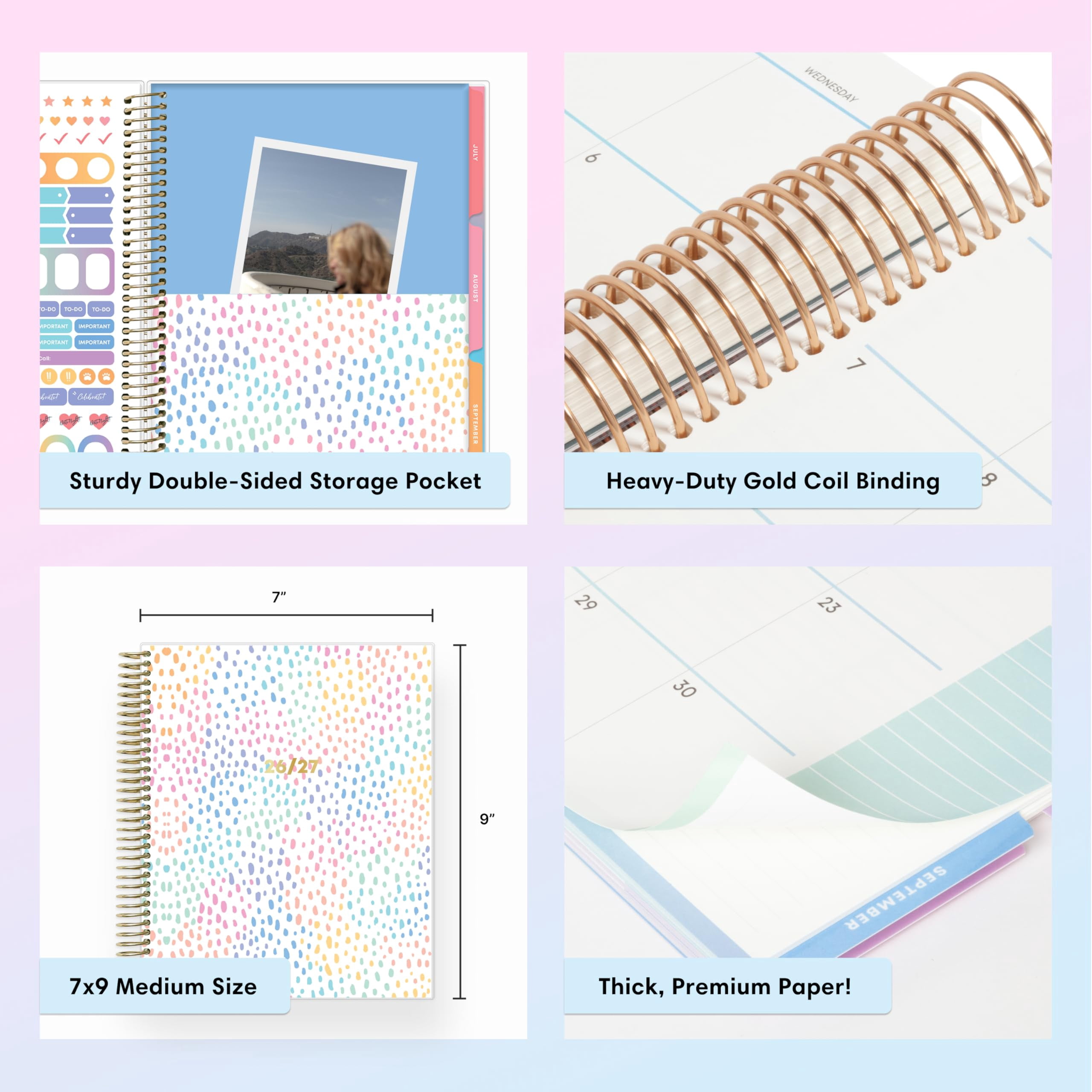 Blue Sky Livewell 2026-2027 Weekly and Monthly Academic Year Planner Calendar, July 2026 - June 2027, 7" x 9", Flexible Cover, Wirebound, Colorful Interior, Storage Pocket, Includes Stickers, Rainbow