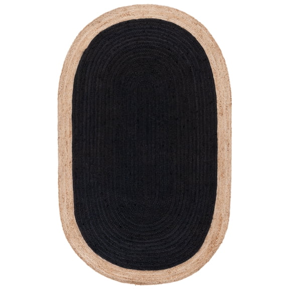 SAFAVIEH Natural Fiber Cebrail Geometric Area Rug, Black/Natural, 4' x 6' Oval