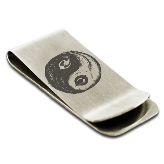 Stainless Steel Peacock Feather Yin Yang Engraved Money Clip Credit Card Holder