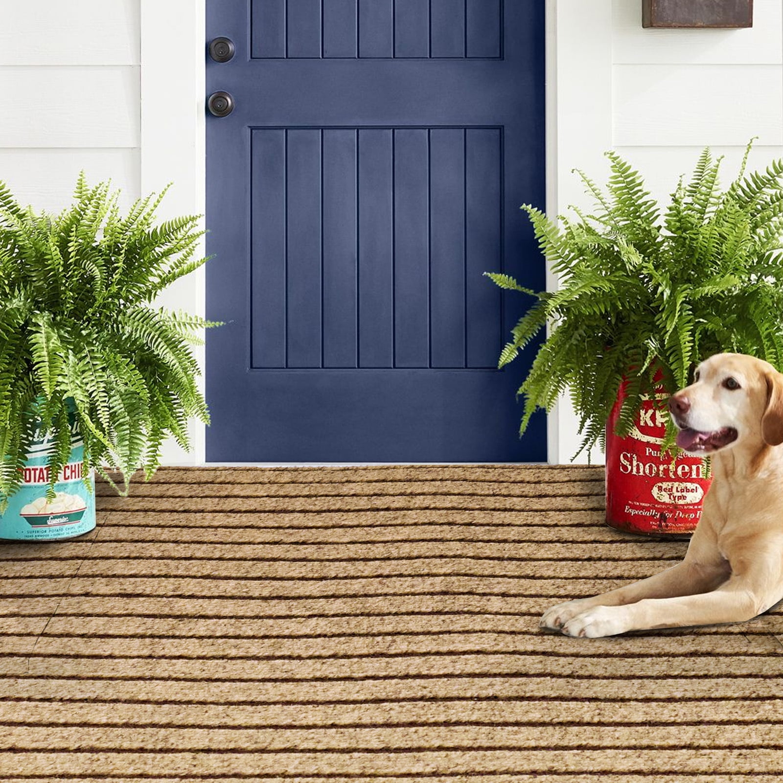 Morefany Runner Rug Non-Slip Waterproof Washable Indoor Outdoor Hallway Carpet 3ft x 8ft Brown Striped