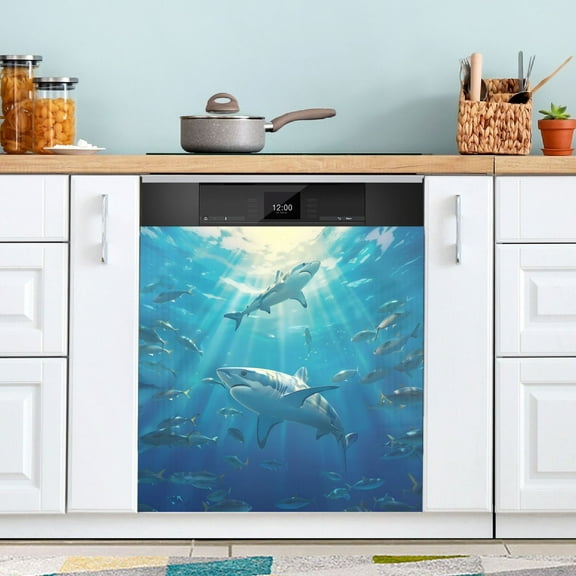 Dishwasher Magnet Cover Magnetic Fridge Door Cover Home Kitchen Decor Shark Fish Swimming 23"x 26"