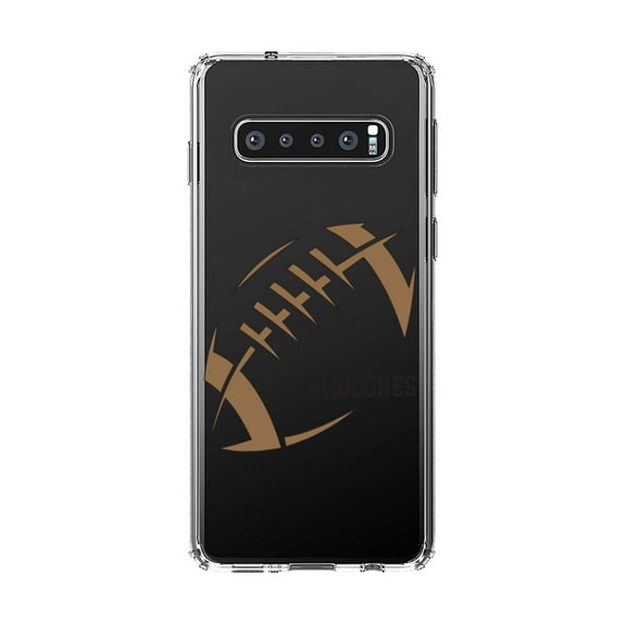 DistinctInk Clear Shockproof Hybrid Case for Samsung Galaxy S10 (6.1" Screen) - TPU Bumper, Acrylic Back, Tempered Glass Screen Protector - Commodores Football - Gold, Black