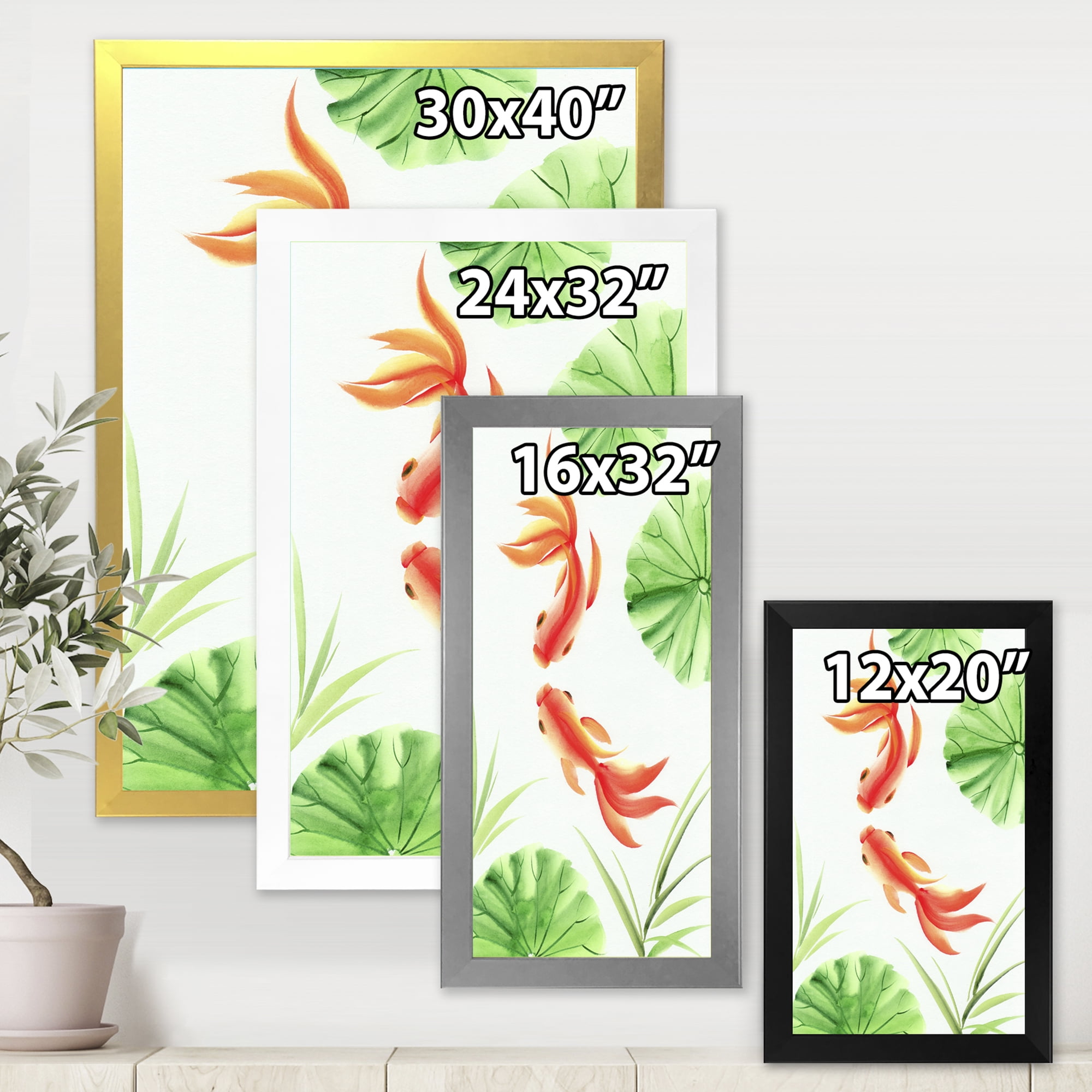 Designart 'The Lotus Leaves With Goldfishes' Nautical & Coastal Framed Art Print
