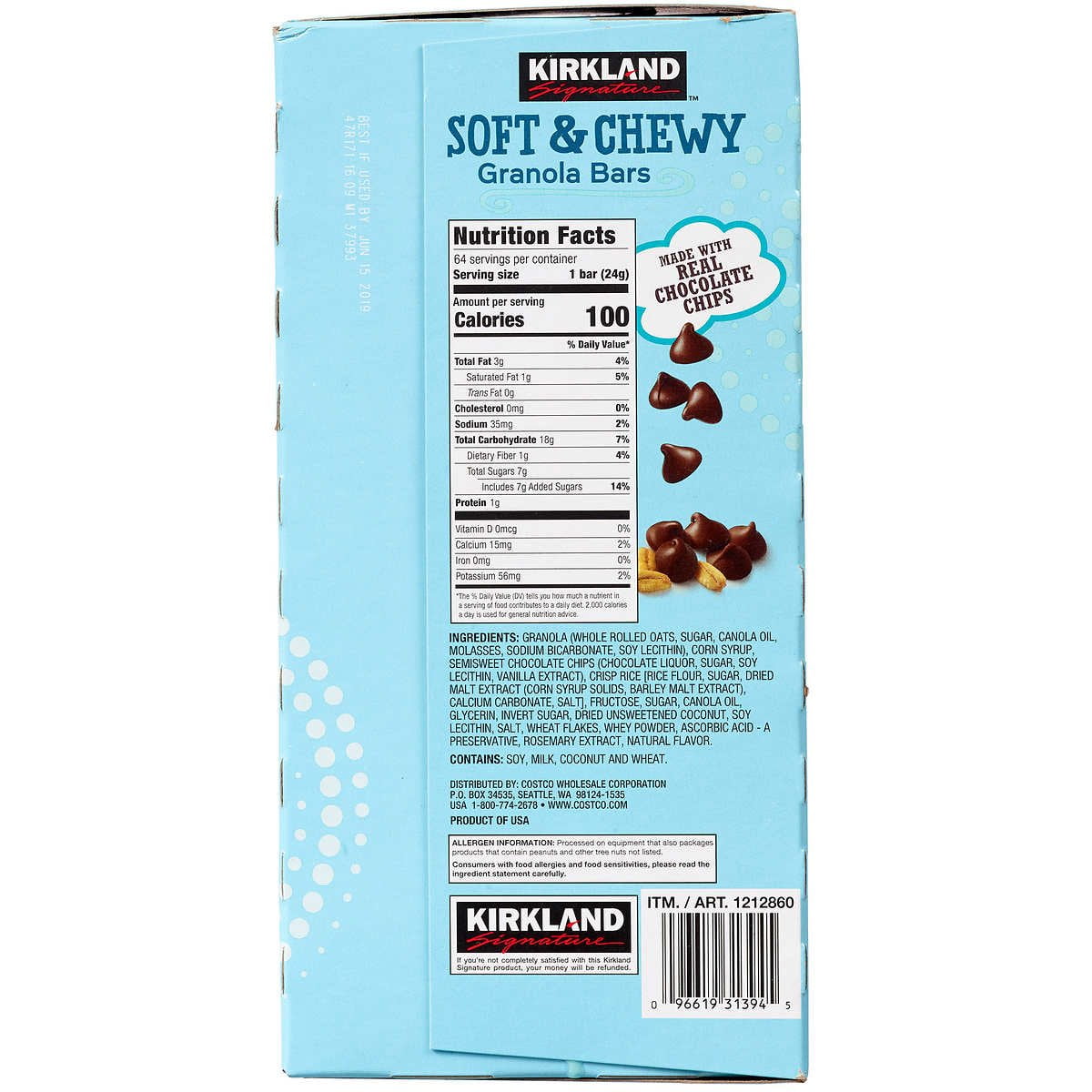 Kirkland Signature Soft and Chewy Granola Bars 0.85 Ounce (Pack of 64)