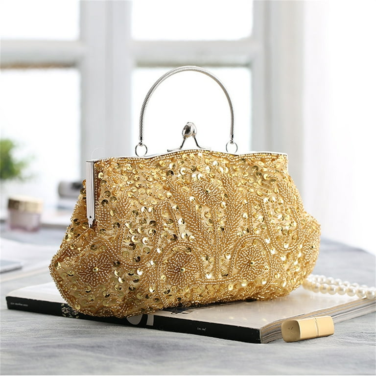 Clutch Purse Glitter Evening Bag Party Cocktail Prom Handbags for  Women,Golden