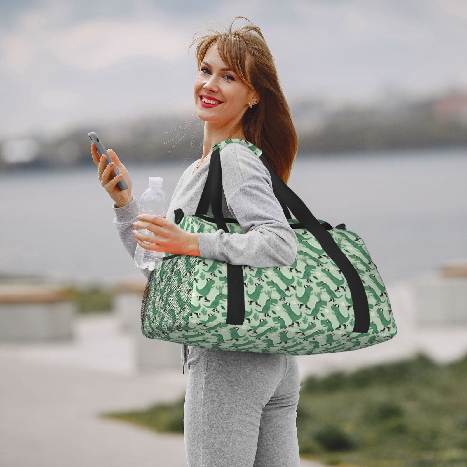 Fuzoiu Dinosaurs on Roller Skater Print Travel Duffle Bag,Carry On Tote Bags,Duffel Bag,Sport Gym Bag, Hospital Bag for Labor and Delivery, Overnight Bag,Luggage Bag