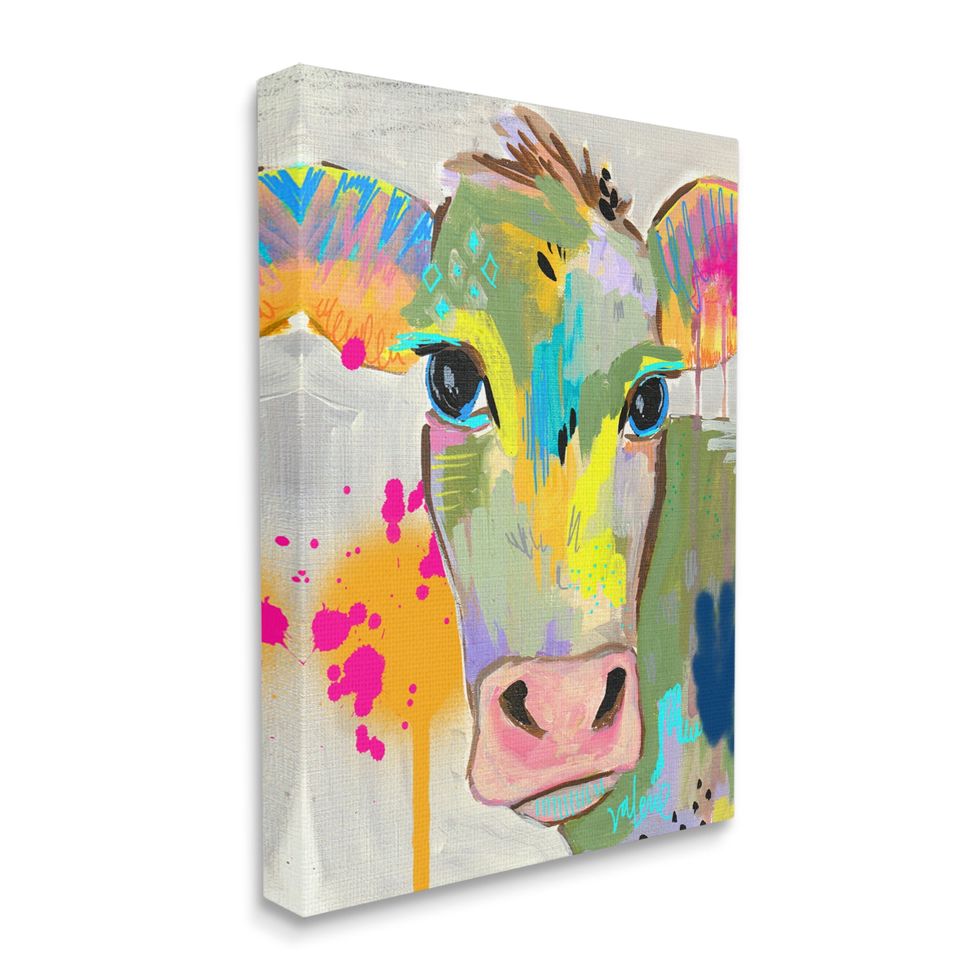 Stupell Industries Modern Paint Splatter Cow Cattle Vivid Design Canvas Wall Art, 30 x 40, Design by Valerie Wieners